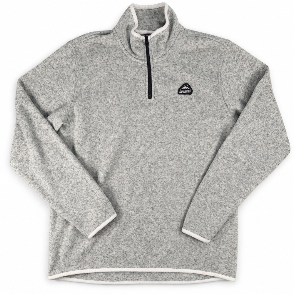 Hurley Men's Quarter Zip Sweater Fleece Pullover Gray Heather Logo Size Large L